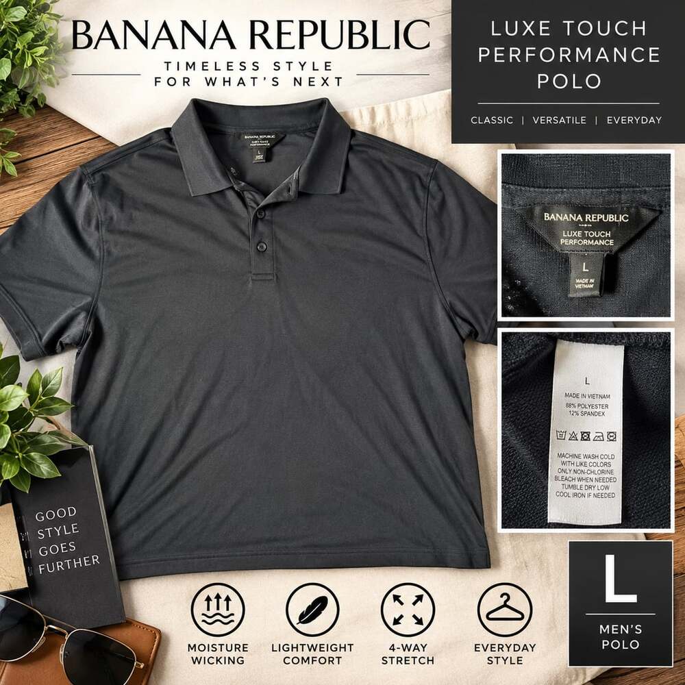 Banana Republic Luxe Touch Performance Polo Size L Dark Gray Cotton